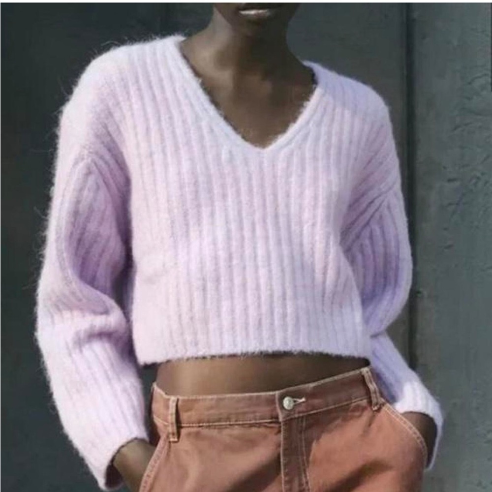 Zara lilac ribbed knit sweater alpaca‎ blend